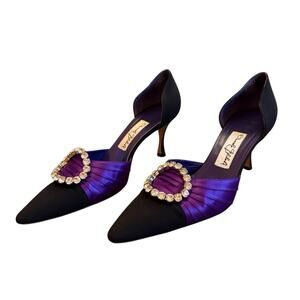 Manolo Blahnik Black and Purple Sedara Satin D'Orsay Pumps EU 39.5 US 9.5